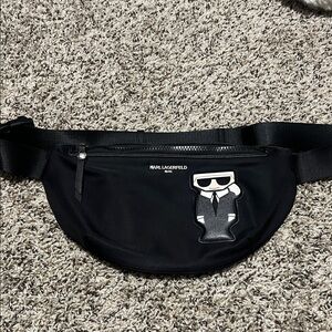 Karl Lagerfeld Black Belt Bag with Iconic Patch